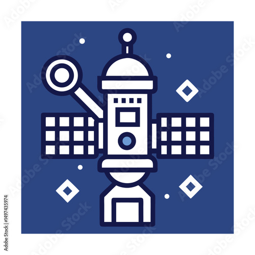 Stylized illustration of a modern satellite representing space exploration and technological advancement