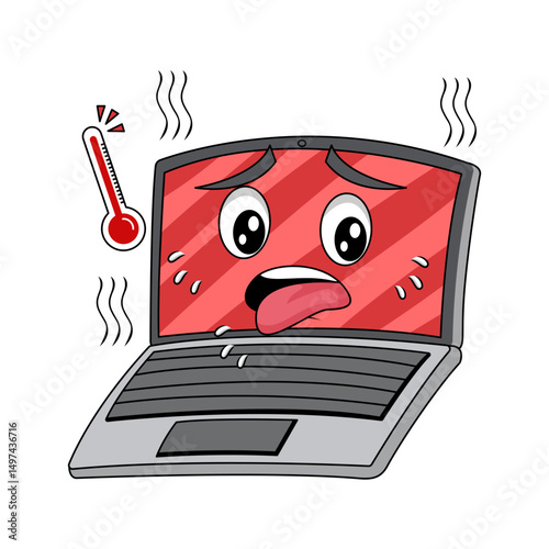 cartoon illustration of laptop with various expressions