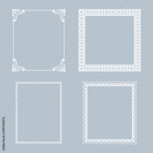 Set of decorative frames Elegant vector element for design in Eastern style, place for text. Floral gray and white borders. Lace illustration for invitations and greeting cards