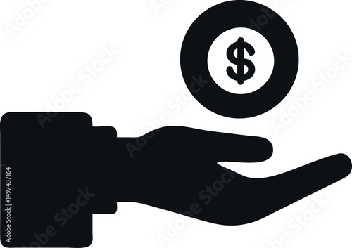 Hand Offering a Dollar Coin, Icon Representing Financial Support