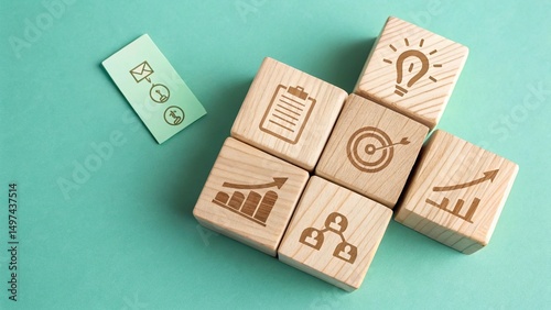 Real Estate icons on wooden blocks new 