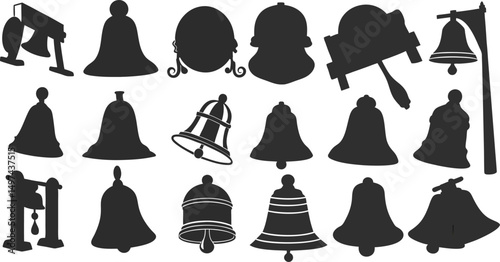 Notification bell icon set. Alarm symbol. Incoming inbox message. Ringing bells. Alarm clock and smartphone application alert. Social media element. New message symbol flat style - stock vector.