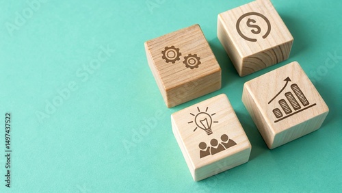 Real Estate icons on wooden blocks new 