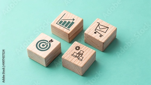 Real Estate icons on wooden blocks new 