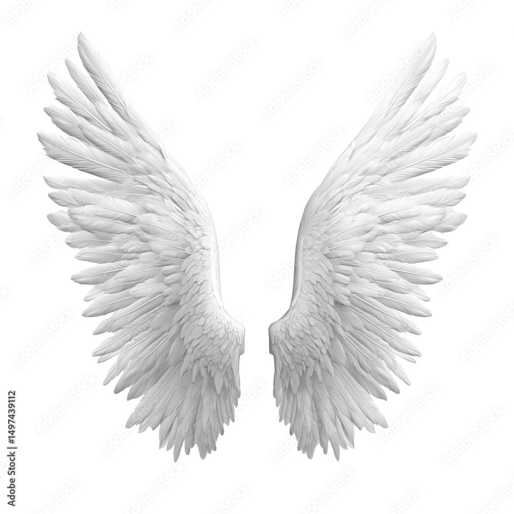 Fototapeta premium Pair of Majestic White Angel Wings , isolated on white background png