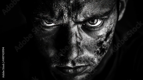 An artistic black-and-white portrait focusing on the eyes and expressions.