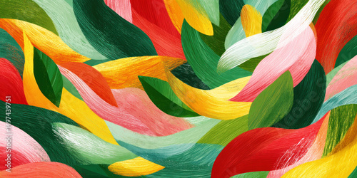 Vibrant abstract illustration featuring flowing brush strokes in red, yellow, green, and pink colors, symbolizing cultural celebration and unity during significant heritage events