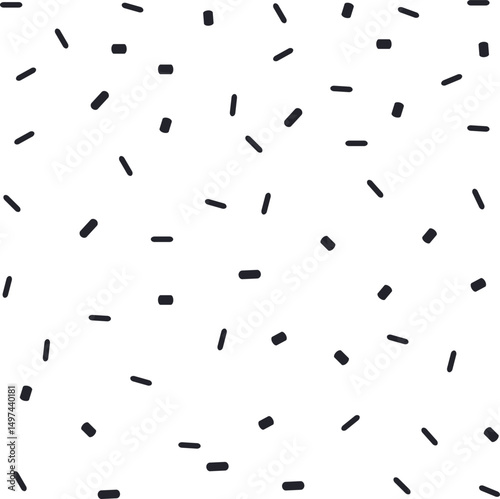 Short, fat dashes or spots imitate atoms and particles scattered across the canvas.