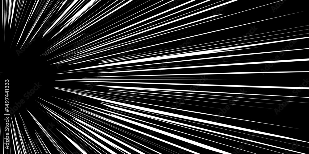 Fototapeta premium Manga background. Comic anime graphic pattern. Fast speed lines backdrop. Black and white speed lines burst effect with radial motion. Dynamic abstract vector illustration.