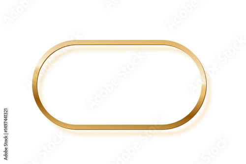Golden oval photo frame on white background. Gold ellipse button. Blank space for picture, painting, card. 3d realistic empty template vector illustration. Simple object mockup.