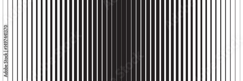 Vertical black and white stripes pattern. Graphic background with parallel thick and thin lines. Geometric backdrop with optical illusion effect. Abstract vector illustration.