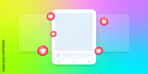Social media mock up collection. Colorful social media interface.