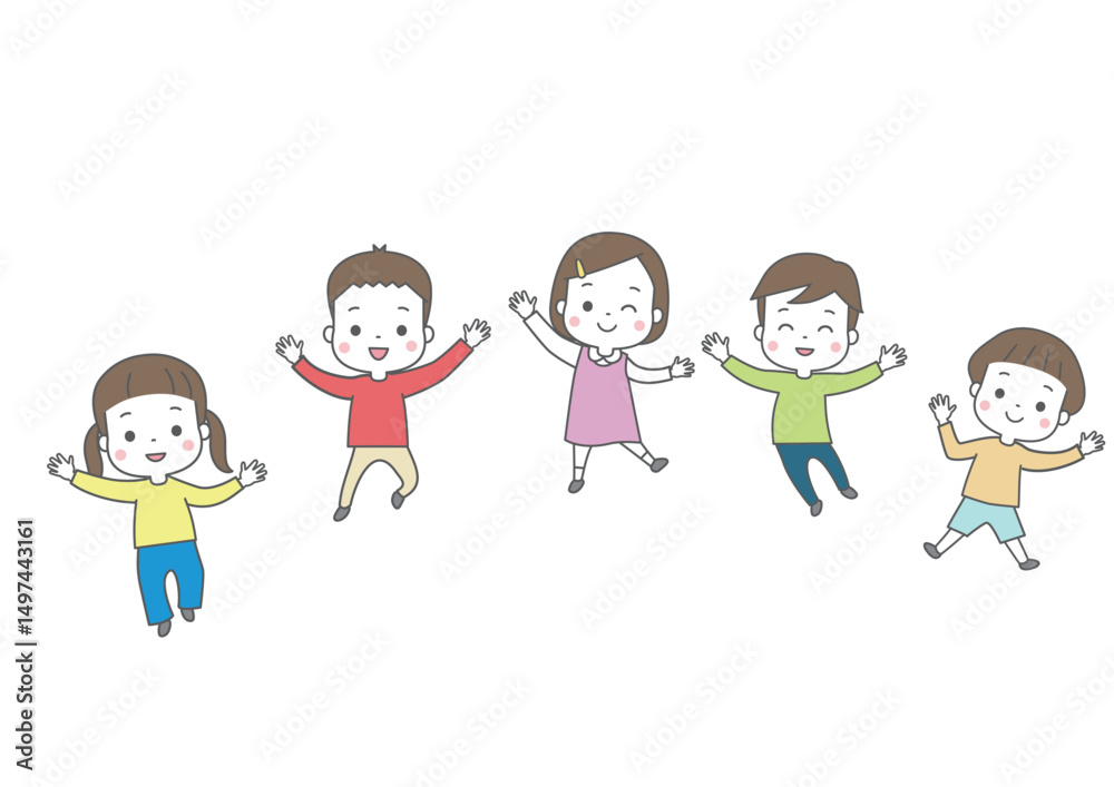 明るく元気にいろんなポーズをしている子供たち 明るく元気にいろんなポーズをしている子供たち