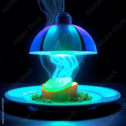 Futuristic Food Presentation with Glowing Light