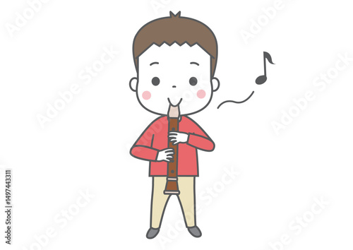 リコーダーを吹いている男の子
