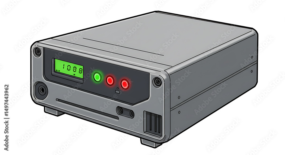 Obraz premium Gray Electronic Device with Green Display and Red Buttons