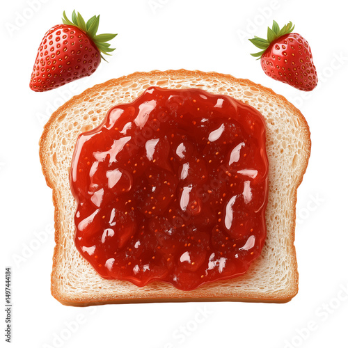 Slice Of Bread with Strawberry Jam Isolated On White Background For Breakfast Concepts