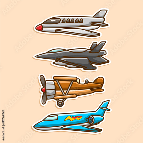 airplane collection set models. cute cartoon illustration art