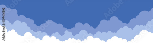 Clouds background, simple cartoon design. Flat style vector illustration. Blue sky and clouds design, beautiful image