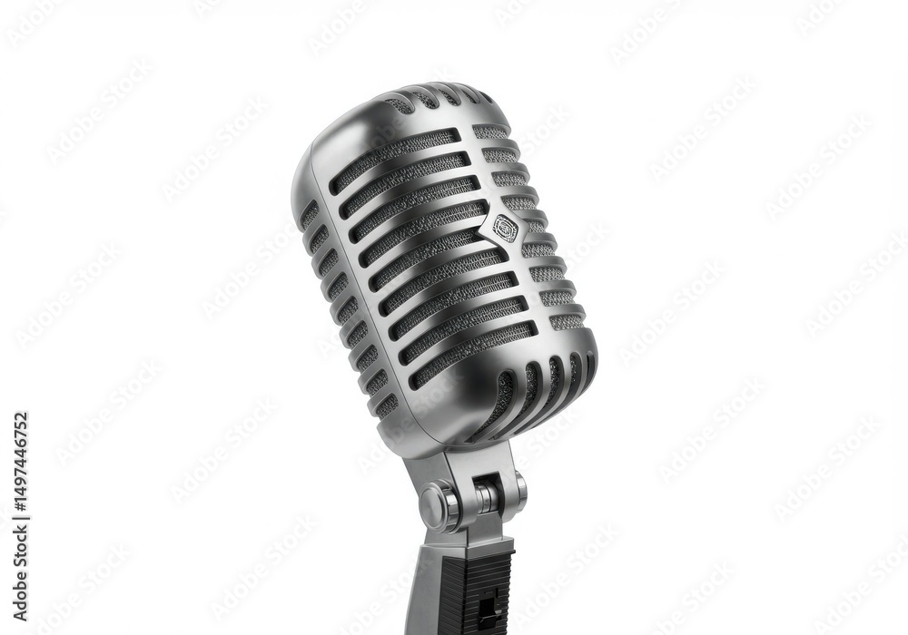 Fototapeta premium Vintage microphone silver isolated on white background