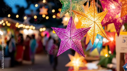 Vibrant traditional parol lanterns illuminating a market at night