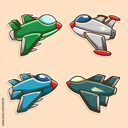 Plane toys cute collection set. doodle sticker illustration