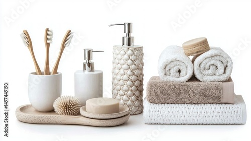 Modern bathroom decor isolated on white background