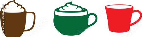 Black Coffee Cup Silhouettes with Cream Topping – Vector Set


