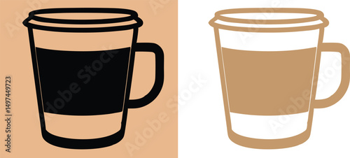 Black Coffee Cup Silhouettes with Cream Topping – Vector Set

