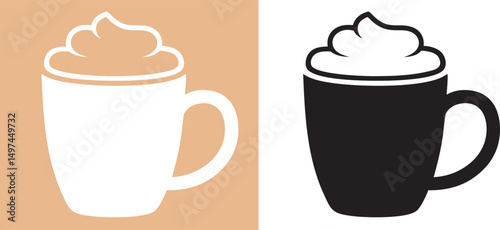 Black Coffee Cup Silhouettes with Cream Topping – Vector Set


