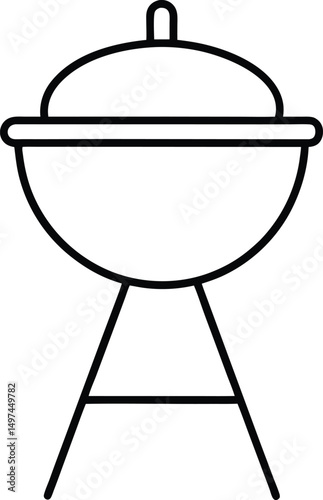 Classic Round Charcoal Grill Line Art Simple Black Outline BBQ Grill Illustration for Independence Day