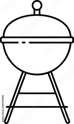 Classic Round Charcoal Grill Line Art Simple Black Outline BBQ Grill Design