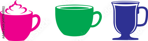 Black Coffee Cup Silhouettes with Cream Topping – Vector Set

