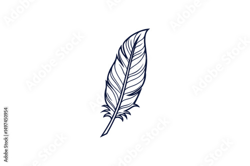 Minimalist Detailed Feather clip art silhouette vector art illustration on a white background