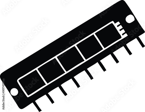 Solid black electronic memory module reflects technical hardware innovation on a transparent background