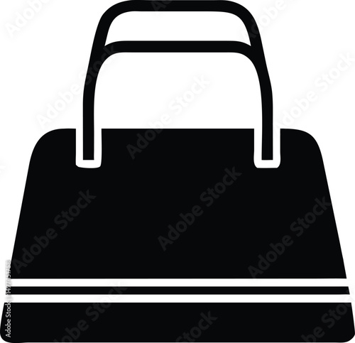Stylish black handbag icon with double white lines is visible on the layout