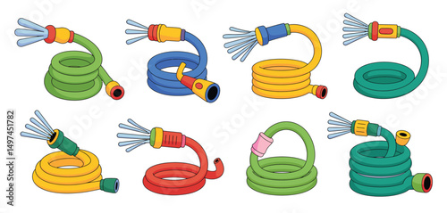 Colorful Garden Hose Illustrations Set for Spring