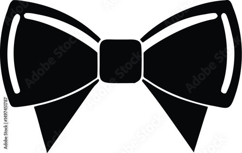 Elegant black bow tie showcases a simple, yet refined, design on transparent background