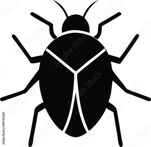 Black beetle icon displays six legs and two antennae against transparent backdrop