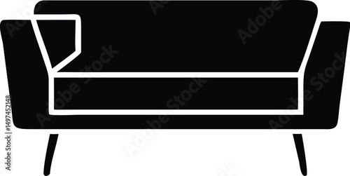 A simplistic, modern couch with minimalist black color provides a transparent background