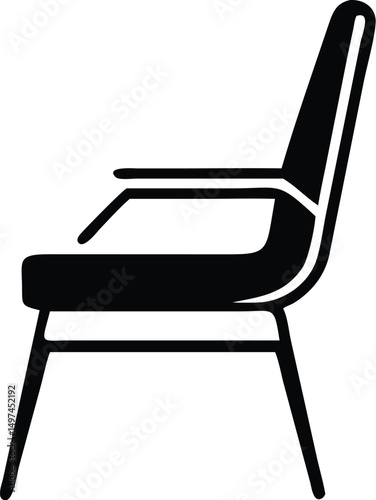 Side view shows a sleek modern armchair with armrests in black color