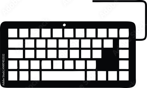 Black keyboard shows layout, keys, cable, and minimal design with transparency
