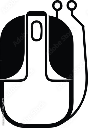 Black and white silhouette shows medical implantable device with antennae on a transparent background