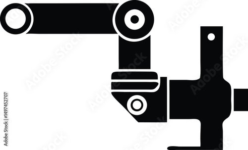 Black mechanical arm silhouette displays industrial precision on a transparent background effectively