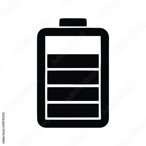 Battery Icon. Battery Illustration With Indicator Bars. Battery Charged Four Bars Towards Full.