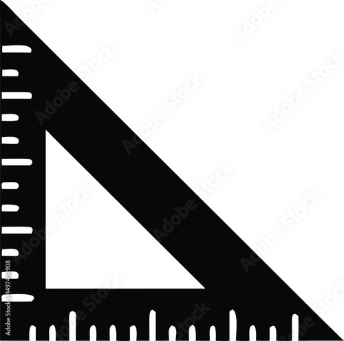 Black right triangle ruler shows precise measurement marks against the white background