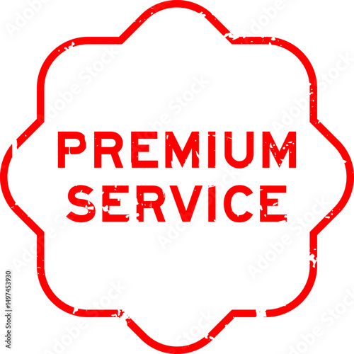 Grunge red premium service word square rubber seal stamp on white background