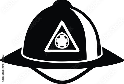 Black silhouette showcases the firefighter helmet adorned with distinctive triangular insignia, presented on transparent background