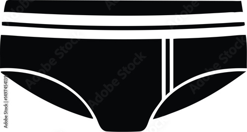 Simple black briefs with white striped waistband offers comfort and breathability on transparent background