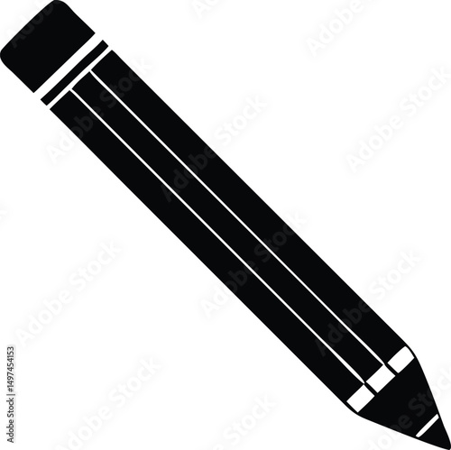 A solid black pencil with an eraser on a clean white backdrop is presented
